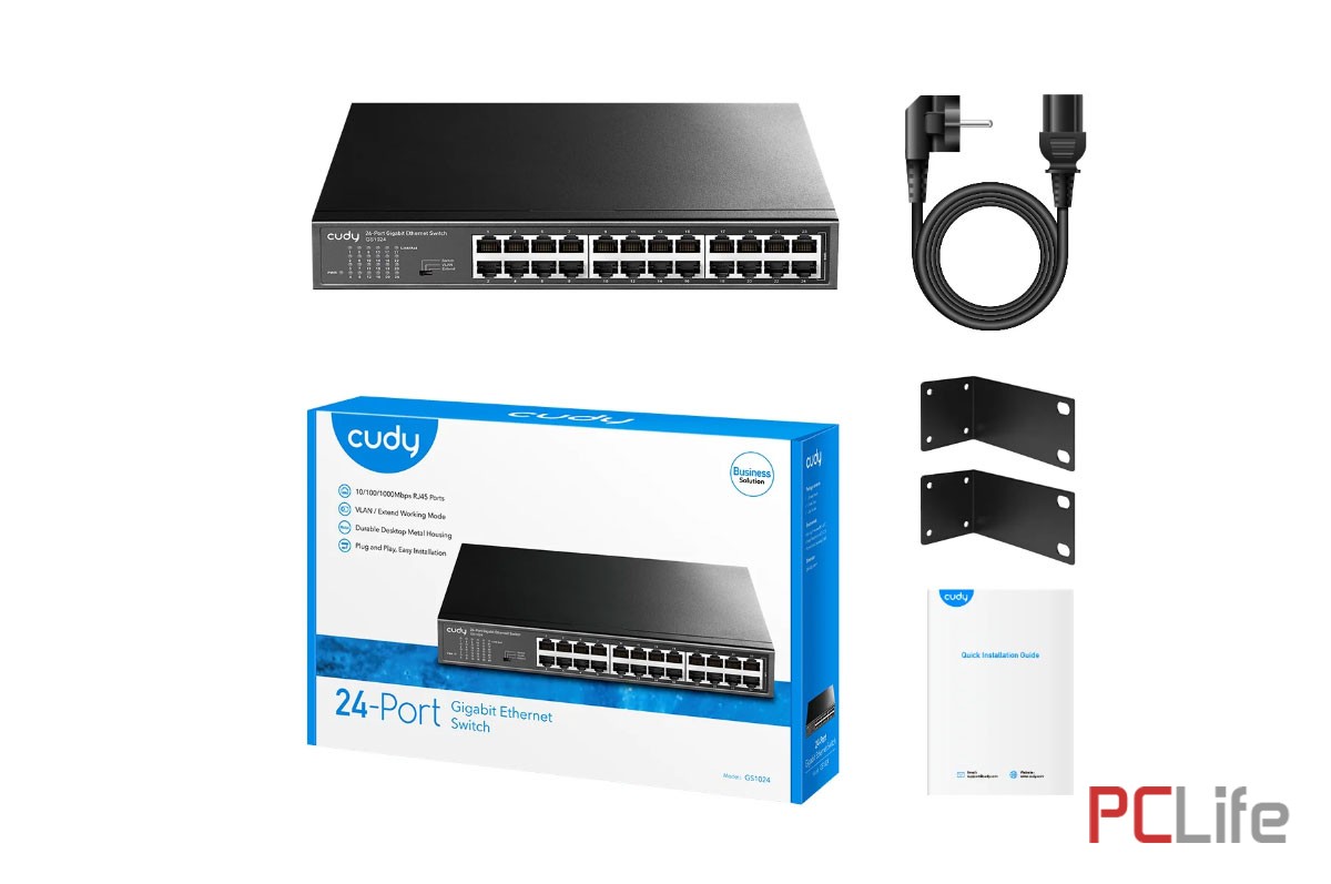 Мрежов суич CUDY GS1024, 24x Gigabit RJ45, 10/100/1000 Mbps, VLAN/Extend, Desktop/Rackmount | Desktop/Rackmount | Default/VLAN/Extend DIP Switch | CUDY | GS1024 | 90~260V 50/60Hz | НОВО - Мрежово оборудване – Рутери, суичове, аксесоари | PCLife