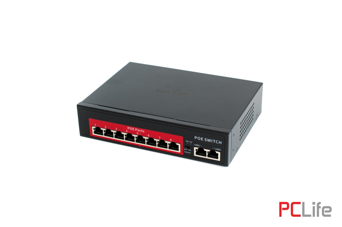8 port 10/100 POE комутатор + 2 порта up link 10/100, 48v, up to 250m SV-POE08
