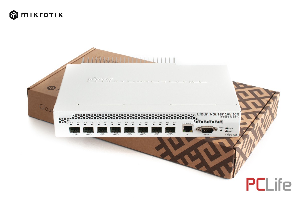 Switch MikroTik CRS309-1G-8S+IN | 1x RJ45 1000Mb/s, 8x SFP+ | ARM 98DX8208 - 800 MHz | 512 MB | LAN 10/100/1000 | 8 PORT SFP , 1 PORT 10/100/000 (PoE in) | RouterOS  license 5 - MikroTik рутери, суичове Микротик