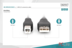 Кабел USB 2.0 A/B DIGITUS AK-300102-018-S 1.8m | DIGITUS | AK-300102-018-S | USB A-M / USB B-M | 1.8m - Кабели за компютри, сървъри и монитори, втора ръка
