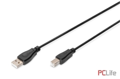 Кабел USB 2.0 A/B DIGITUS AK-300102-018-S 1.8m | DIGITUS | AK-300102-018-S | USB A-M / USB B-M | 1.8m - Кабели за компютри, сървъри и монитори, втора ръка